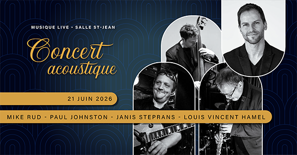 Flyer invitation événement Concert acoustique - Le Bijou - Bar et restaurant - Vieux Québec - 21 juin